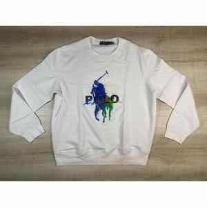 POLO RALPH LAUREN Mens L Paint Splatter White Sweatshirt Big Pony